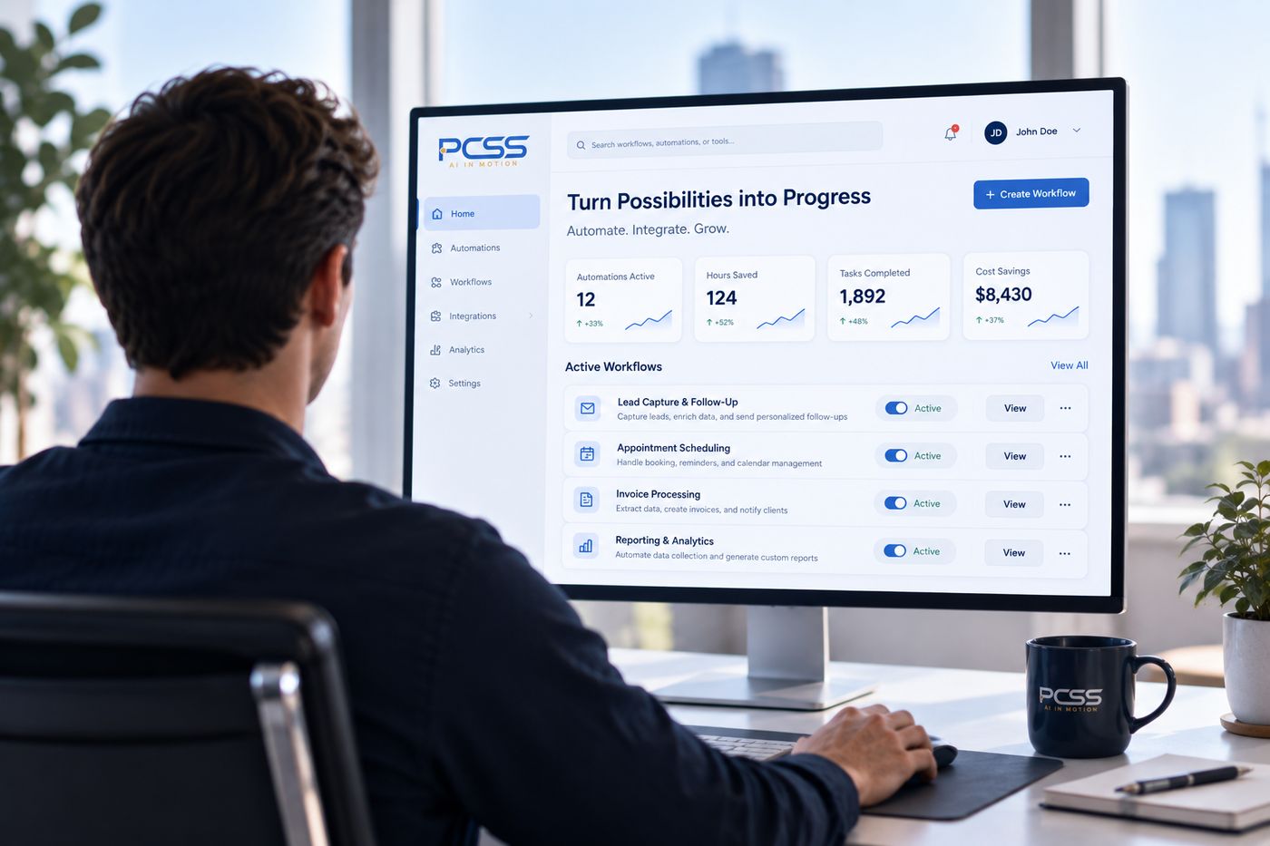 The PCSS workflow dashboard in use at a client office
